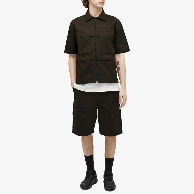 GR10K Solid Light Drill S/S Zipped Cargo Shirt in Soil Brown