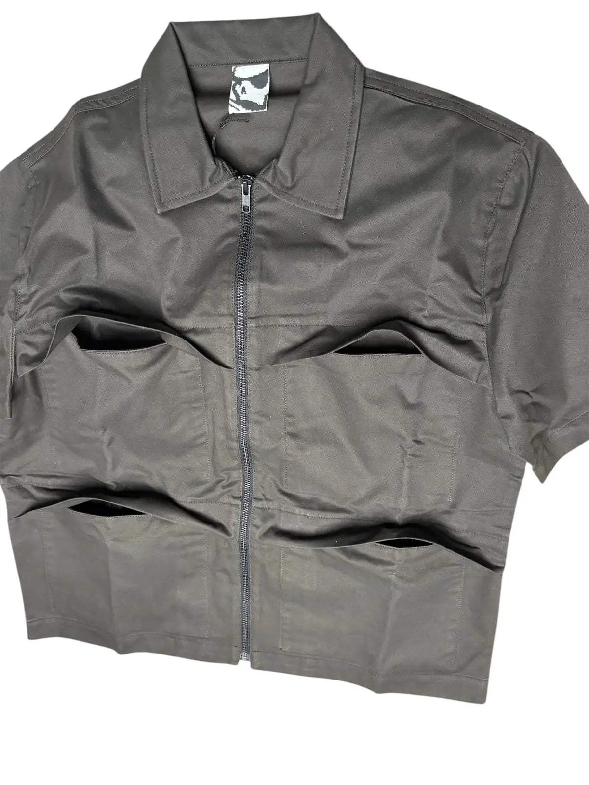 GR10K Solid Light Drill S/S Zipped Cargo Shirt in Soil Brown