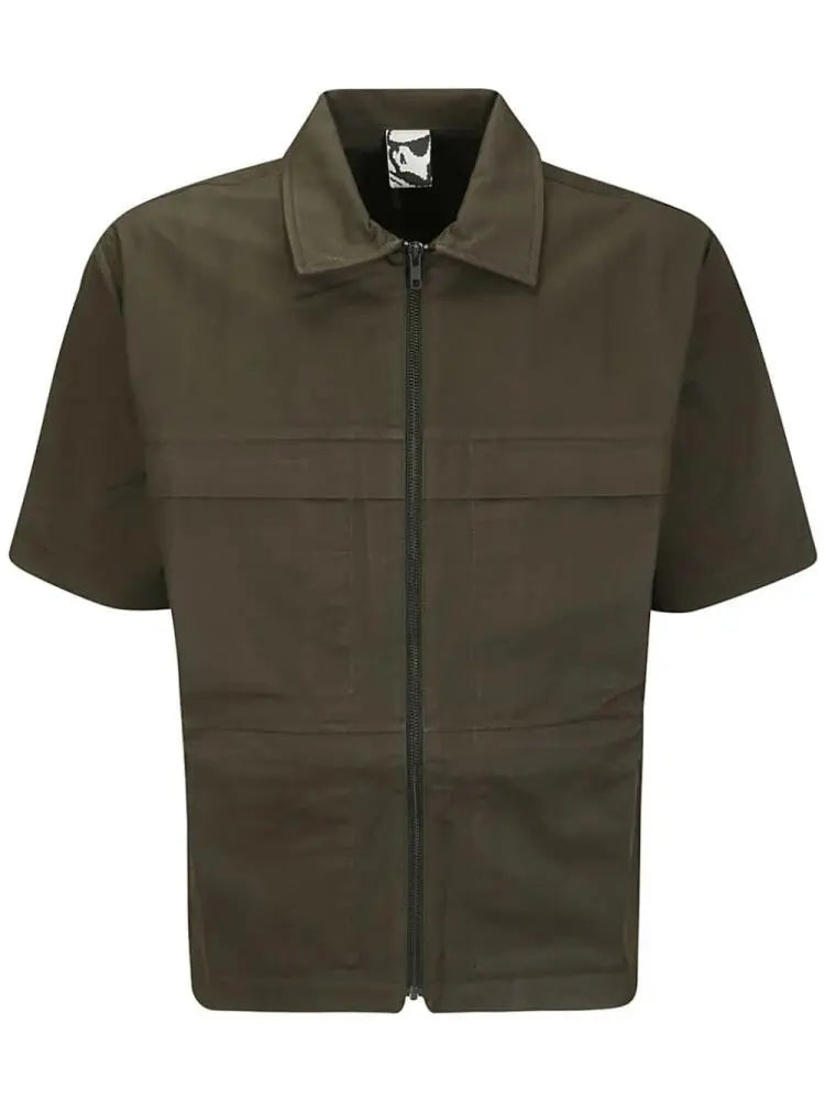 GR10K Solid Light Drill S/S Zipped Cargo Shirt in Soil Brown