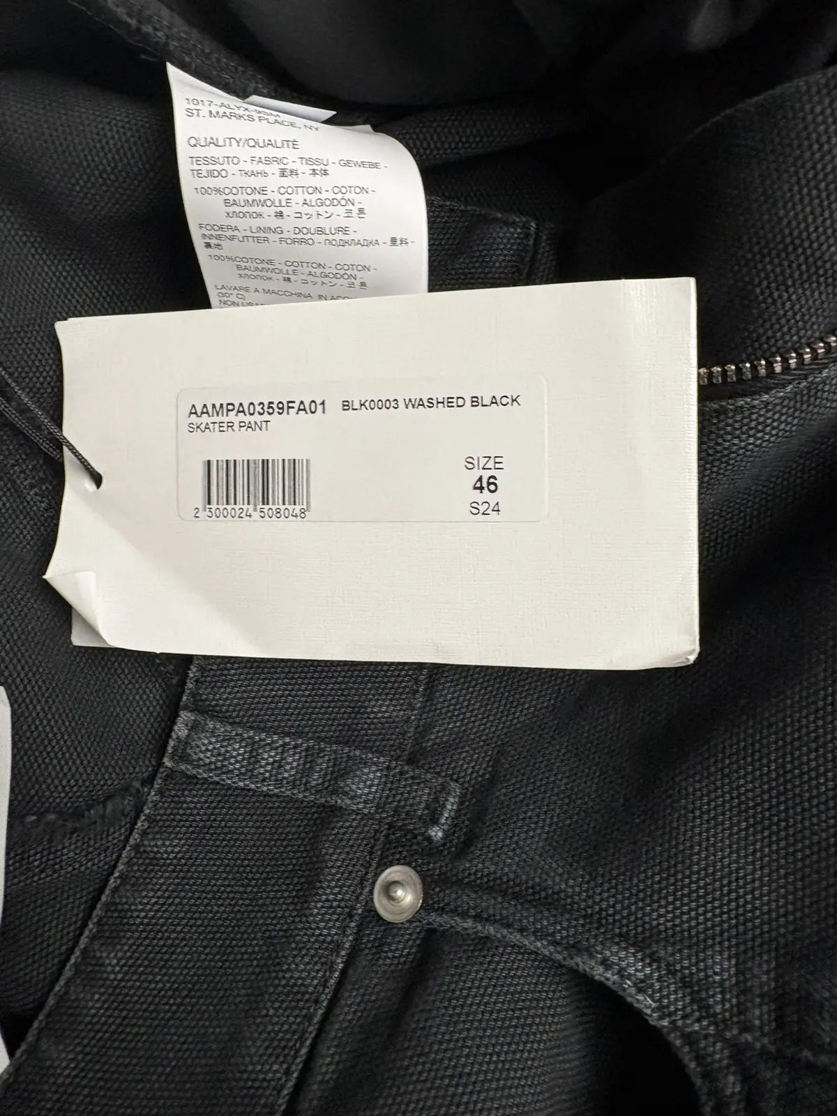 1017 Alyx 9SM Skater Cargo Canvas Wide-Leg Pants in Washed Black