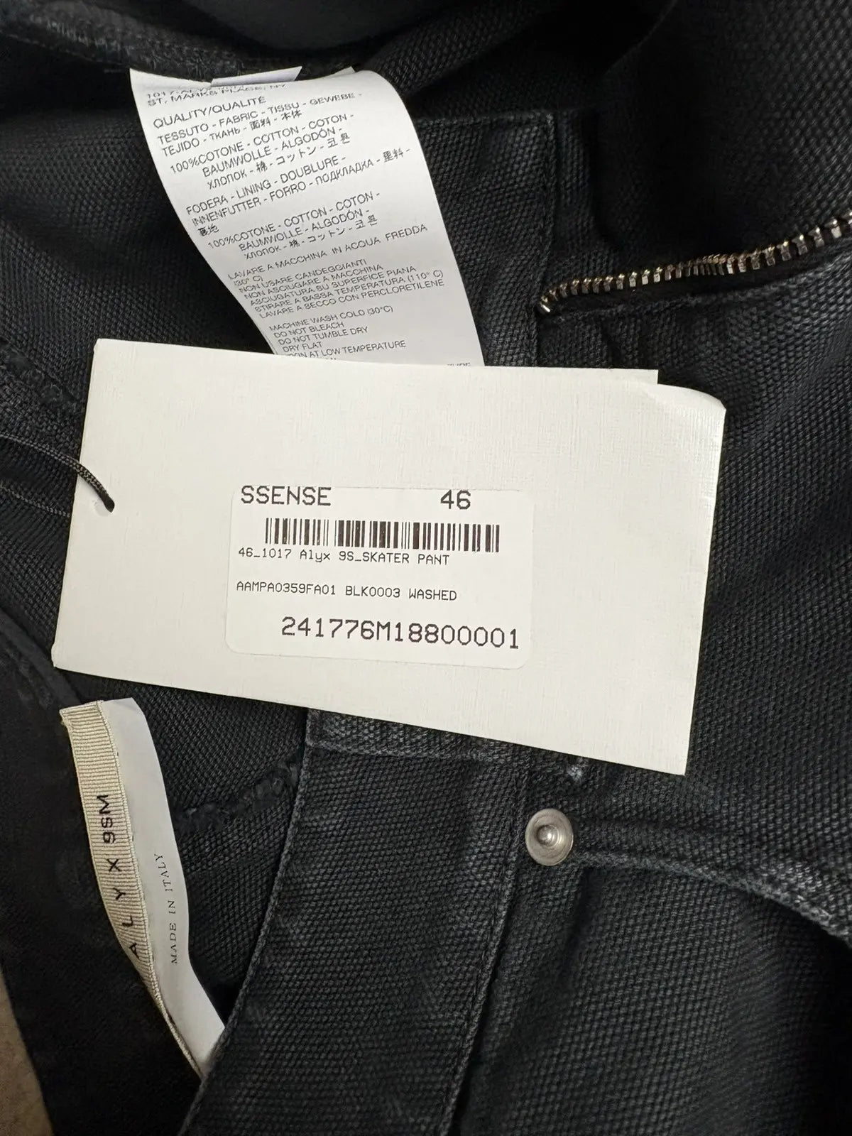 1017 Alyx 9SM Skater Cargo Canvas Wide-Leg Pants in Washed Black