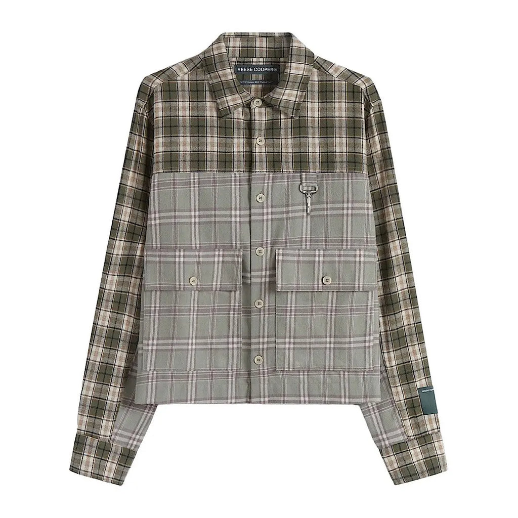 Reese Cooper Cropped Split Flannel Shirt In Green