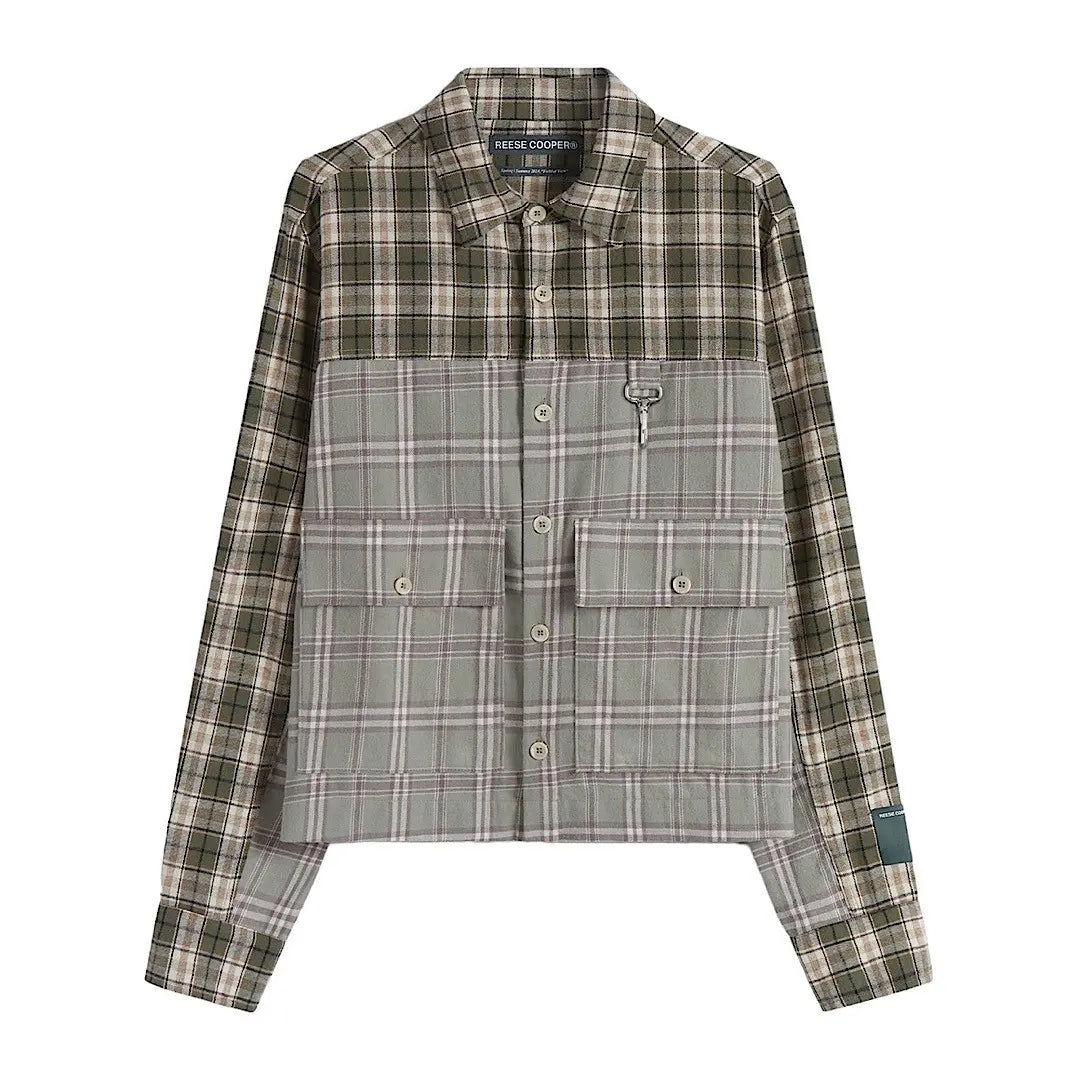 Reese Cooper Cropped Split Flannel Shirt In Green