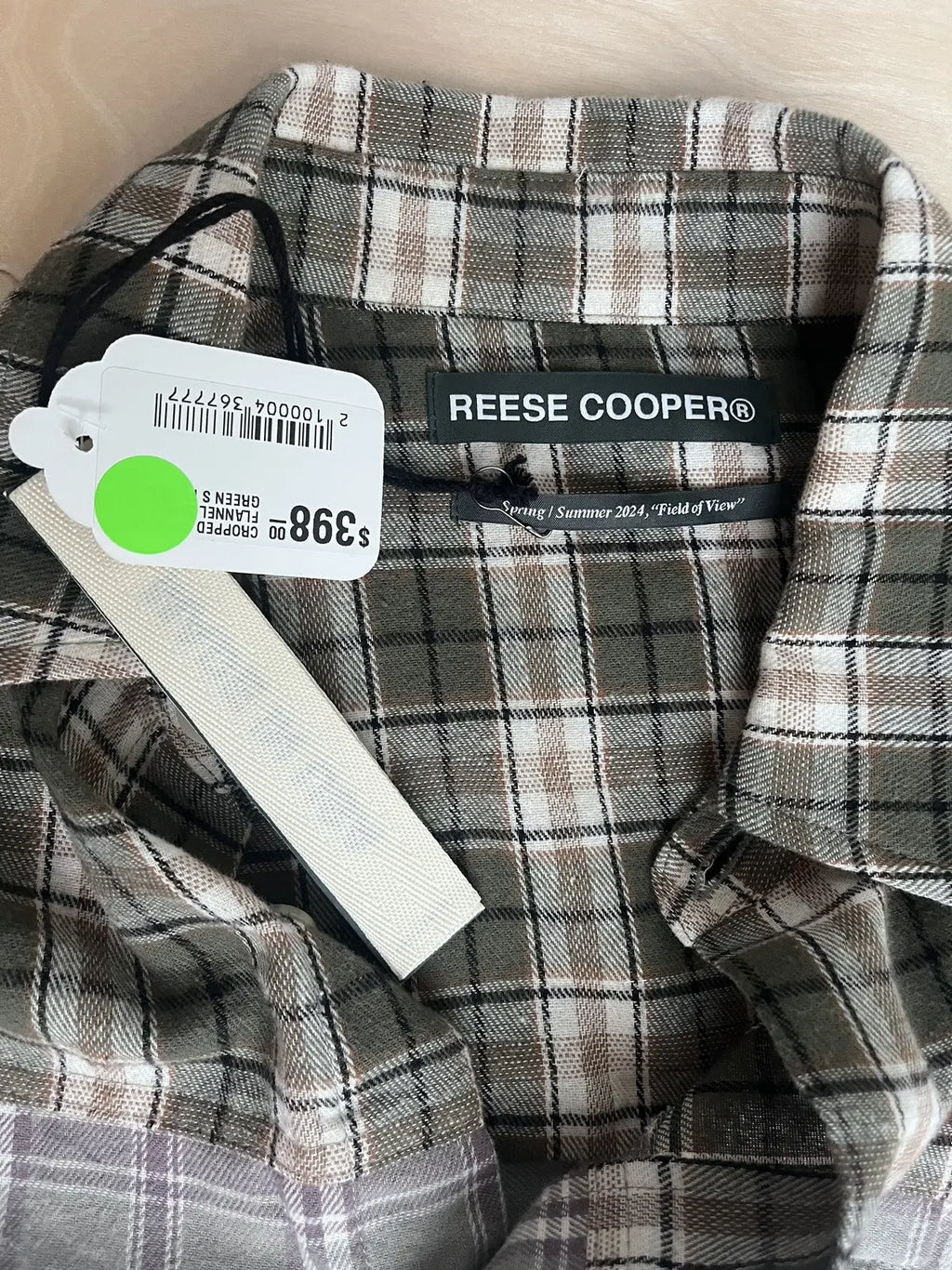 Reese Cooper Cropped Split Flannel Shirt In Green