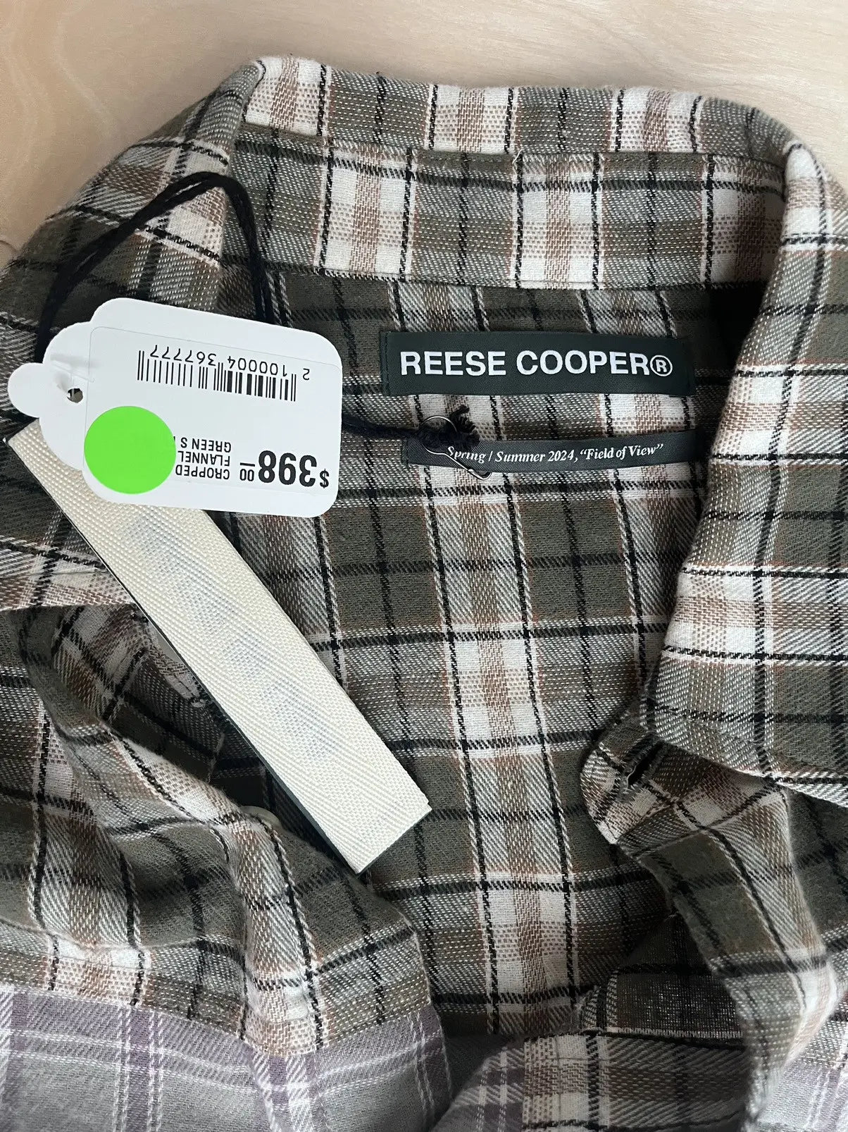 Reese Cooper Cropped Split Flannel Shirt In Green