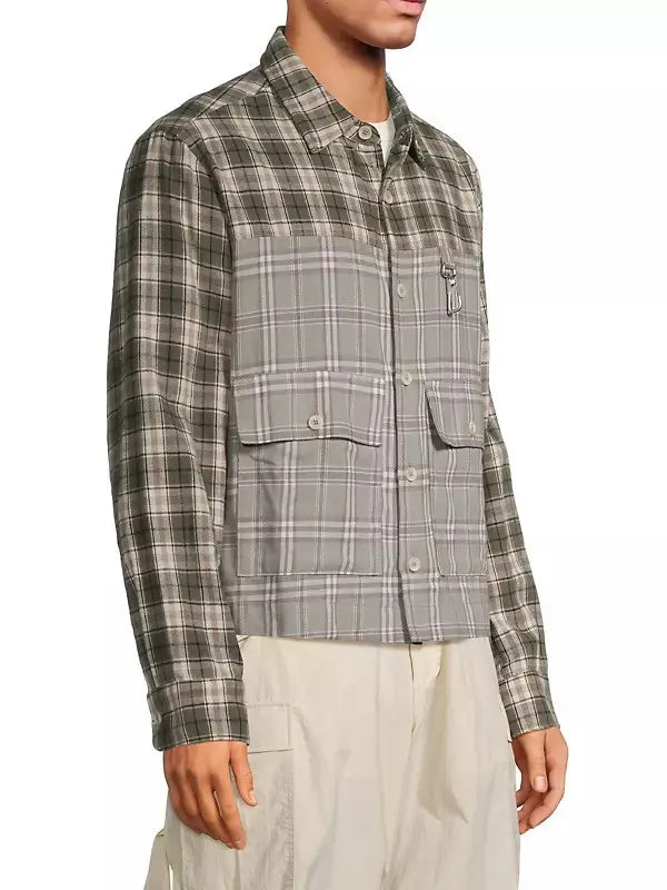 Reese Cooper Cropped Split Flannel Shirt In Green