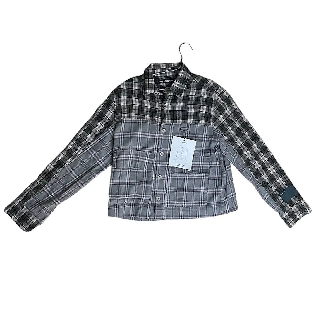 Reese Cooper Cropped Split Flannel Shirt In Green