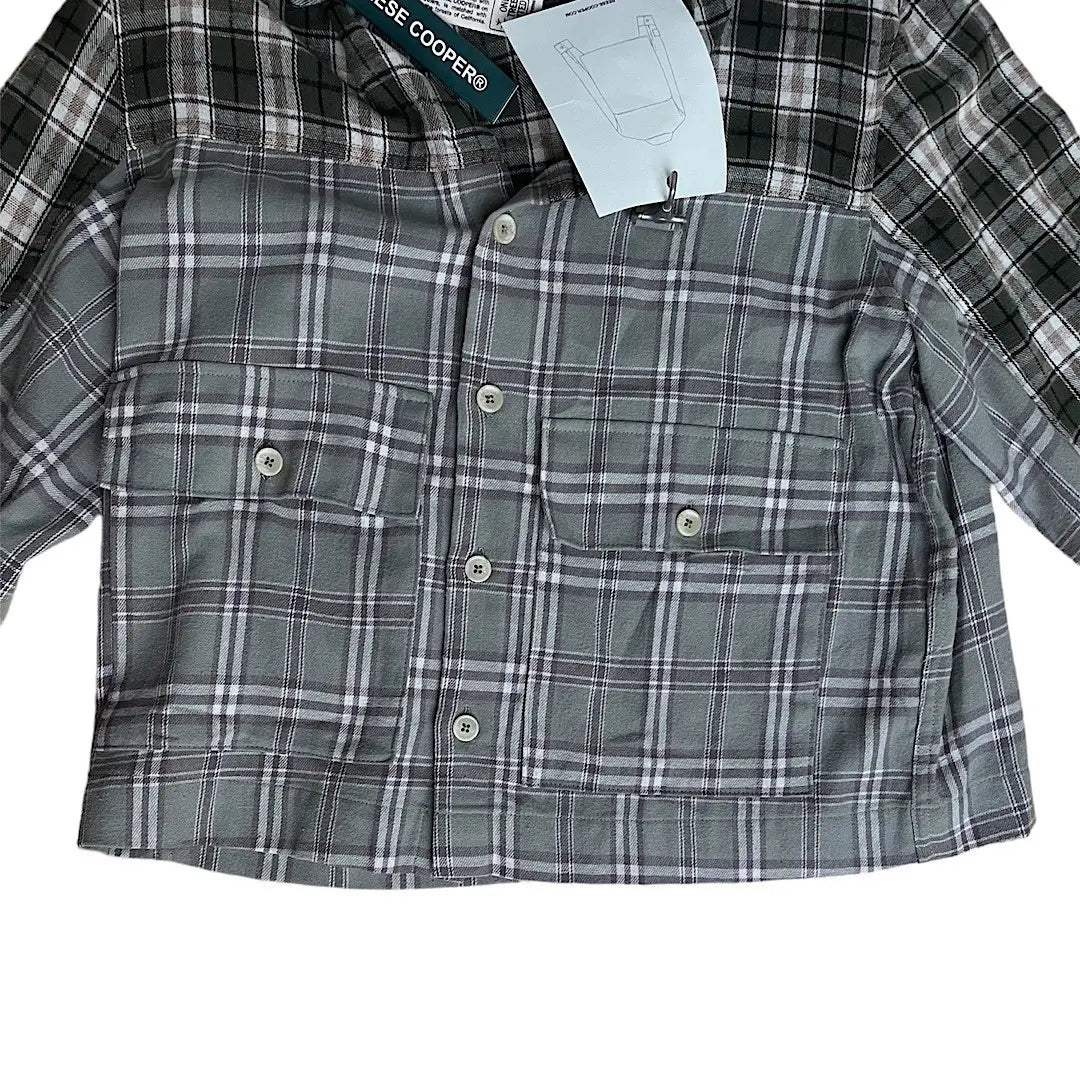 Reese Cooper Cropped Split Flannel Shirt In Green