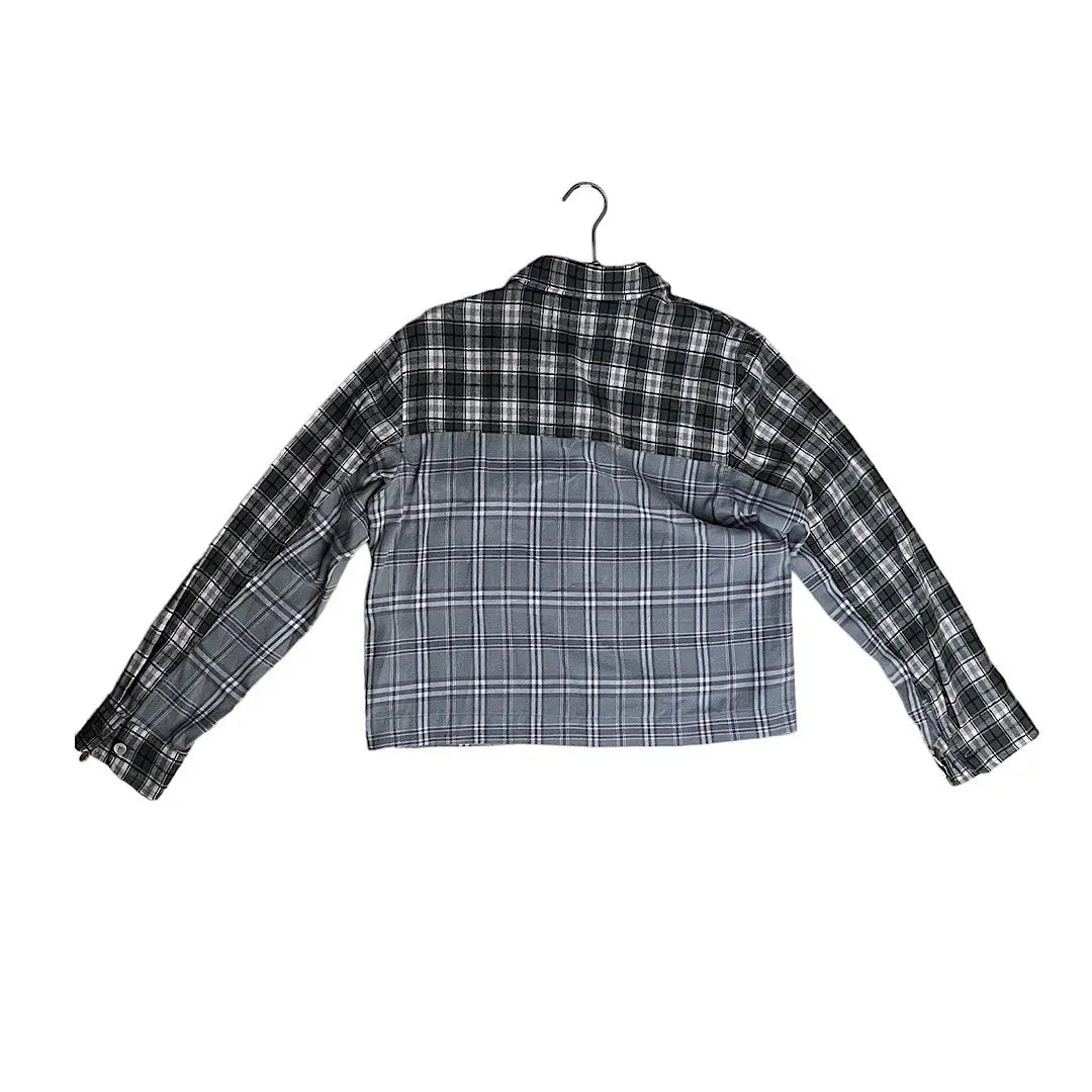 Reese Cooper Cropped Split Flannel Shirt In Green