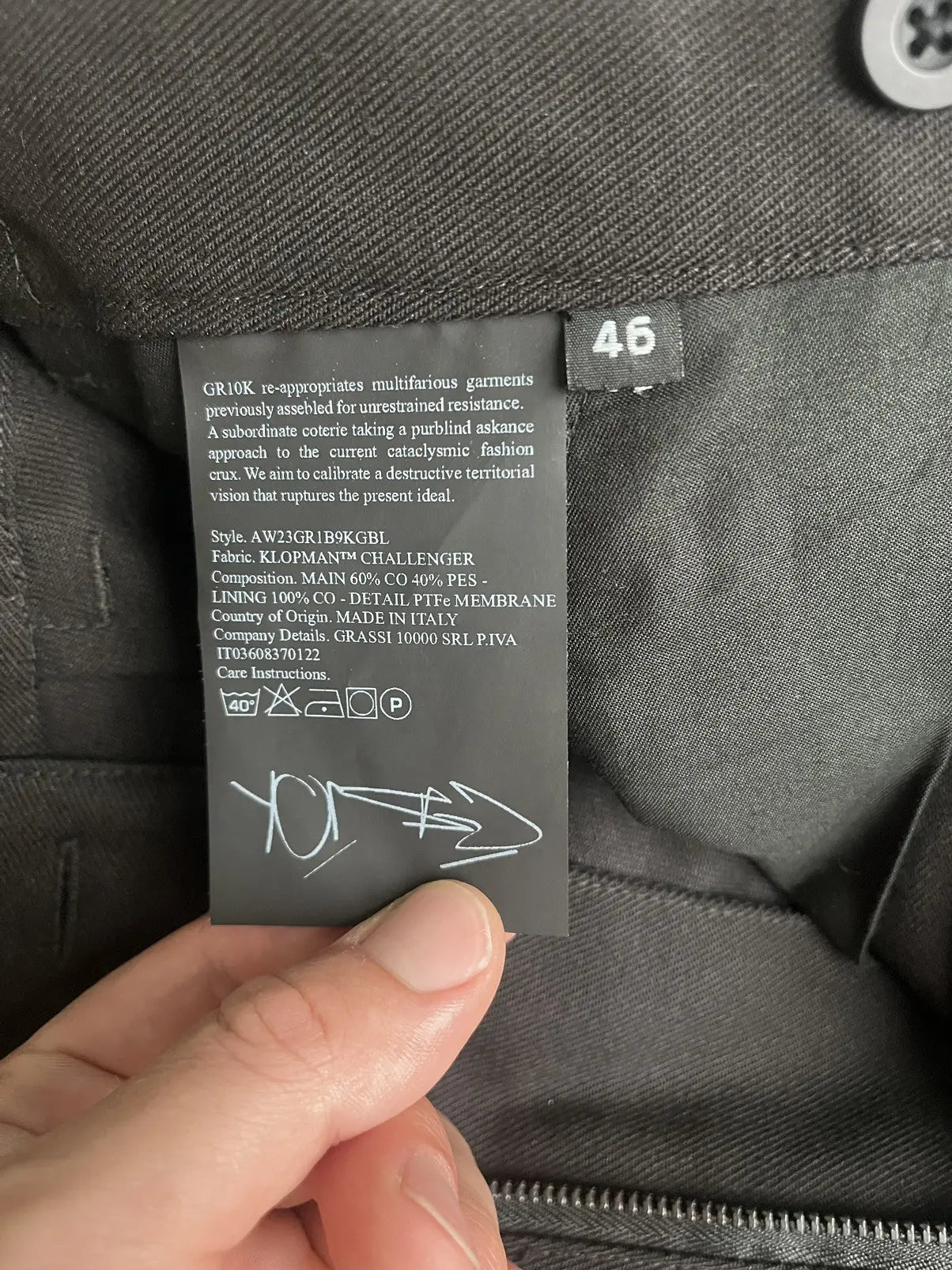 GR10K Klopman Shank Structured Black Cargo Pants