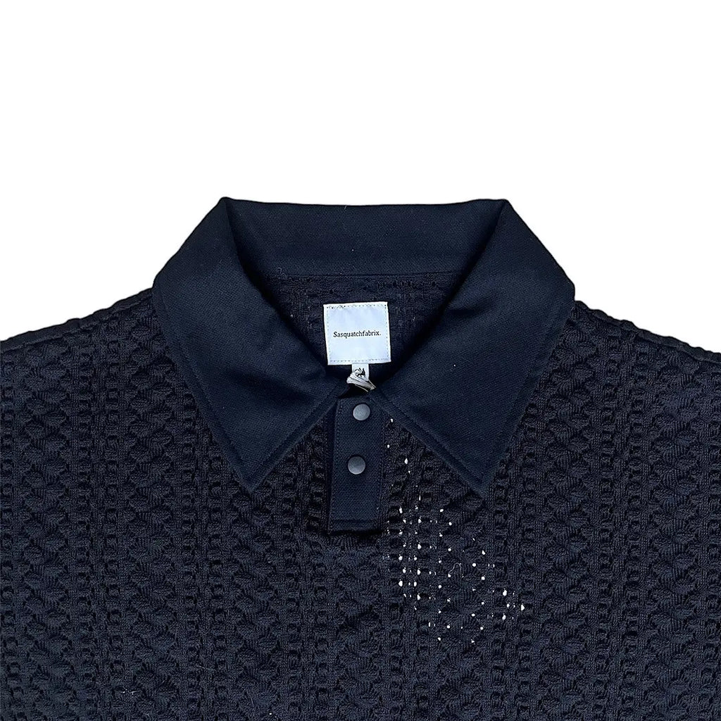 Sasquatchfabrix Balfous Textured-knit lace Cotton Polo Shirt