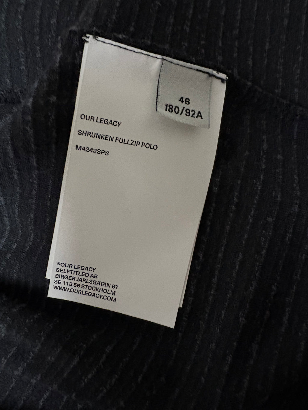 Our Legacy Phantom Stripe Shrunken Velour Zip Jacket