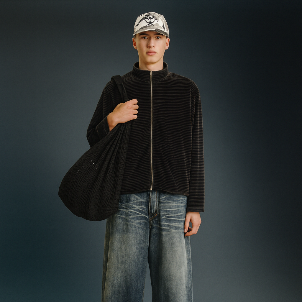 Our Legacy Phantom Stripe Shrunken Velour Zip Jacket