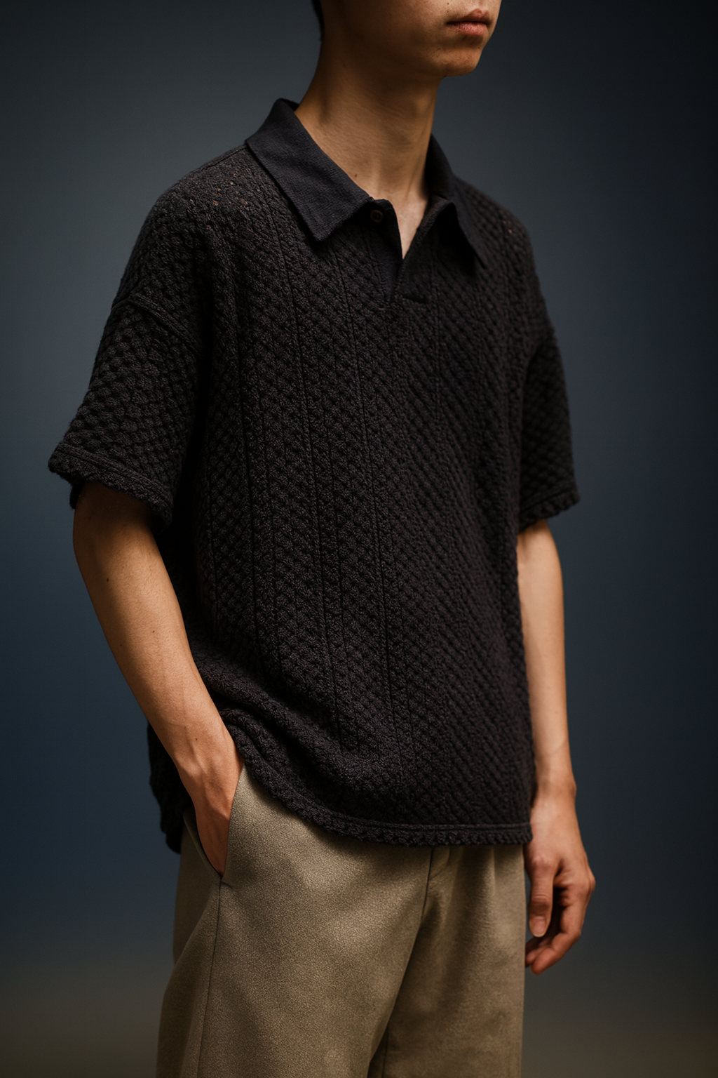 Balfous Textured-Knit Lace Cotton Polo Shirt