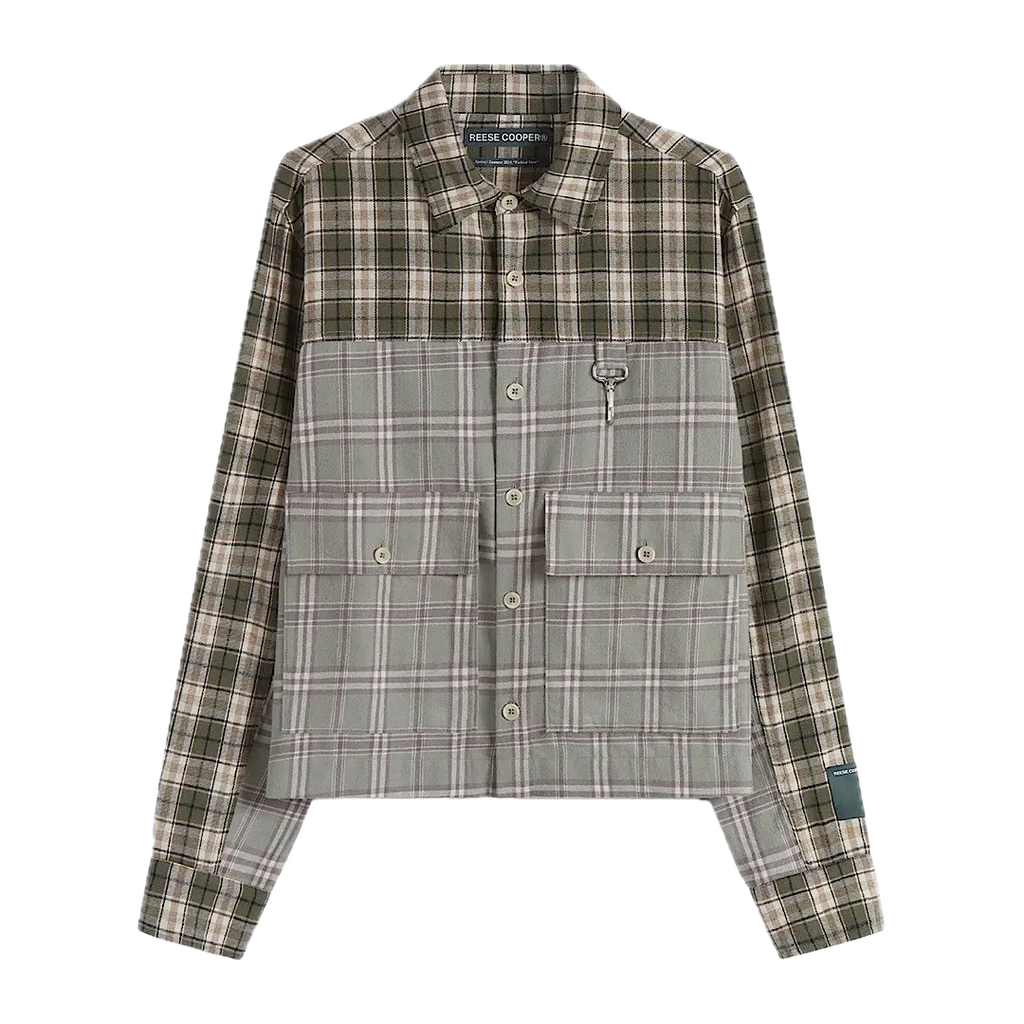 Reese Cooper Cropped Split Flannel Shirt In Green