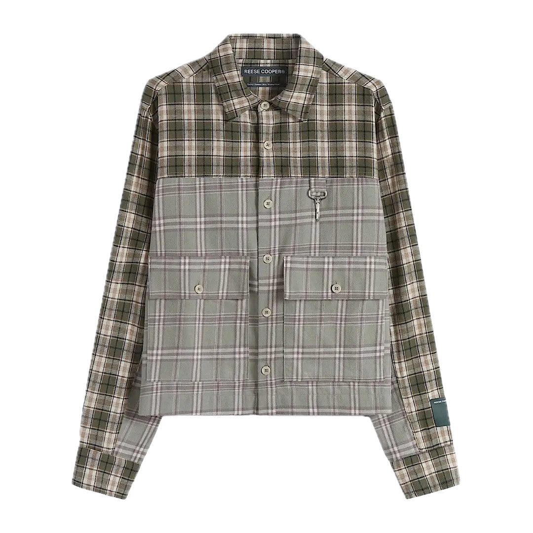 Reese Cooper Cropped Split Flannel Shirt In Green