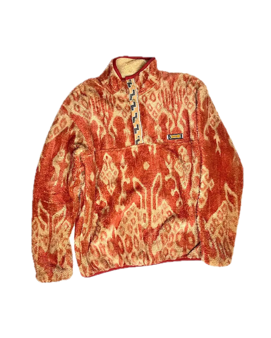 Java Kasuri Pattern Fleece Sweater Jacket