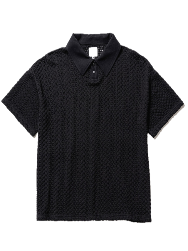 Sasquatchfabrix Balfous Textured-knit lace Cotton Polo Shirt